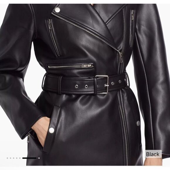 MOTHER  Jacket Womens Size XS Black The Long Chopper Faux Leather Regular Fit - Picture 3 of 16